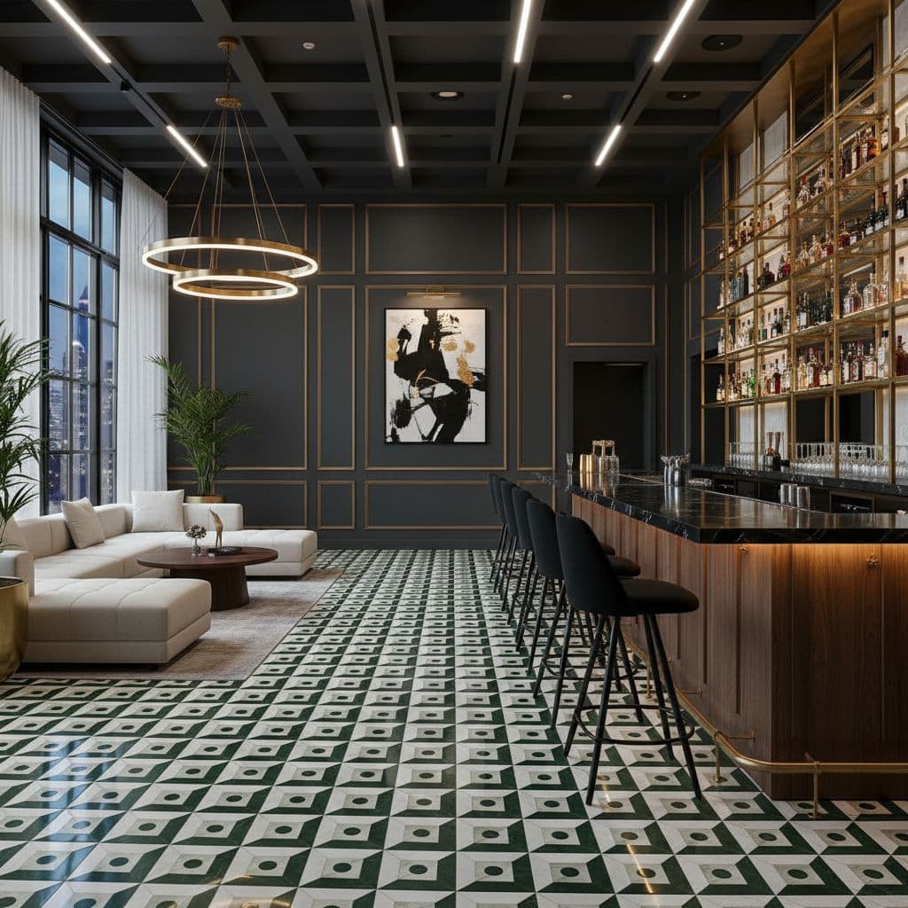 Describe tile color, texture, and pattern.