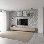 Modern Living Room Accent Wall Blue Grey Marble Peel And Stick Tile