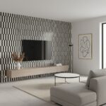 Black and white geometric patterned wall tile with a matte finish.