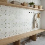 Light beige and gold geometric patterned ceramic tile with smooth texture.