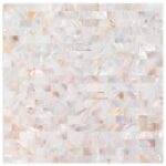 Shell tile made of mother of pearl with iridescent, shimmering surface. Perfect for elegant wall or backsplash decor in inter.