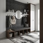 Black and white patterned tile with textured surface in entryway.