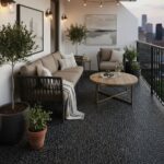 Dark pebble textured outdoor tile.