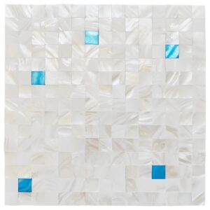 Perlina White Shell Mosaic Tile Blue Accent 3/4” x 3/4”