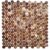 Close-up of round mother of pearl shell tiles in warm brown tones, showcasing their natural iridescence and smooth finish.