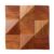 Wooden tile with warm brown tones and smooth texture, featuring geometric design with diagonal and square shapes.