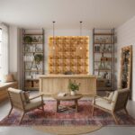 Wooden tiles with warm brown tones, textured surface, geometric pattern.