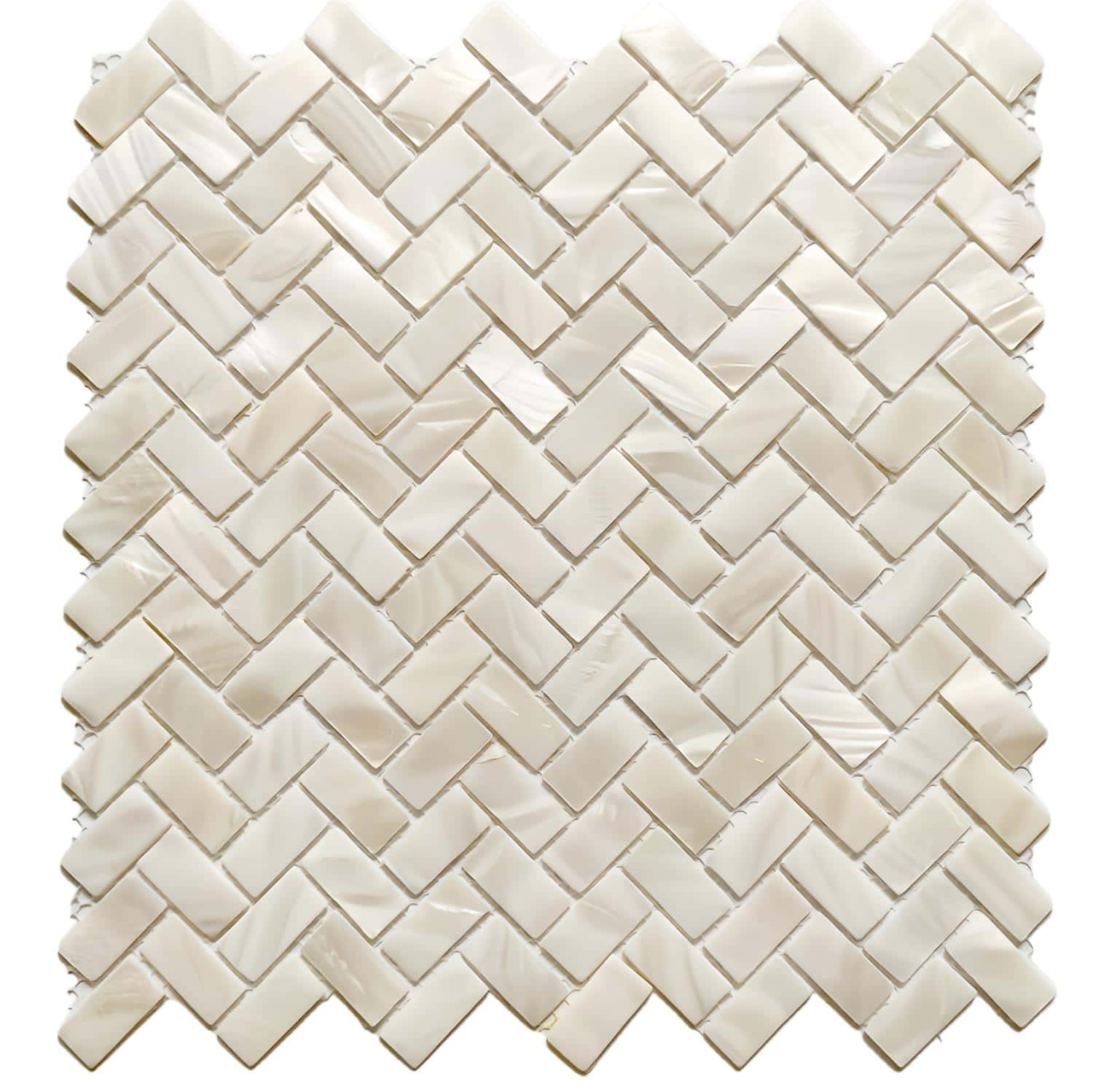Elegant shell tile with a herringbone pattern, made from oyster shells, perfect for luxurious interior accents.