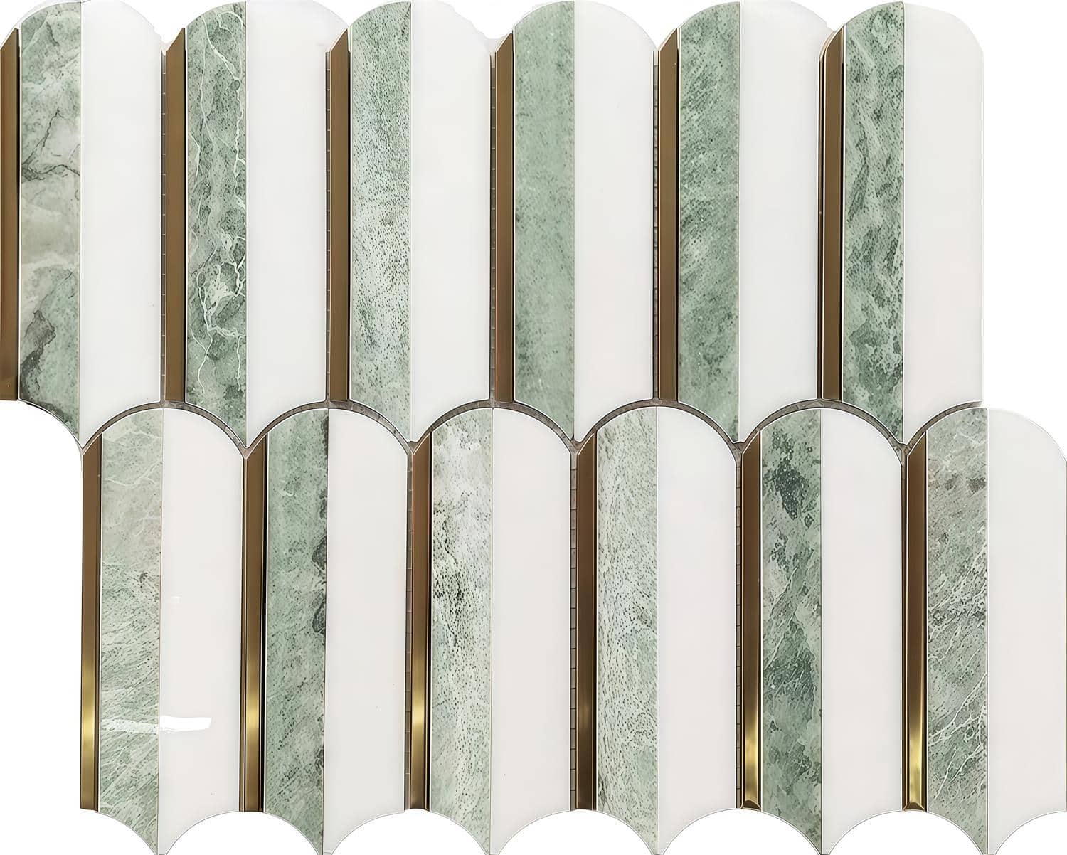 Green marble tile with a smooth, polished surface and natural veining.
