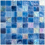 Blue glass tile mosaic for backsplash, pool, and home decor projects.