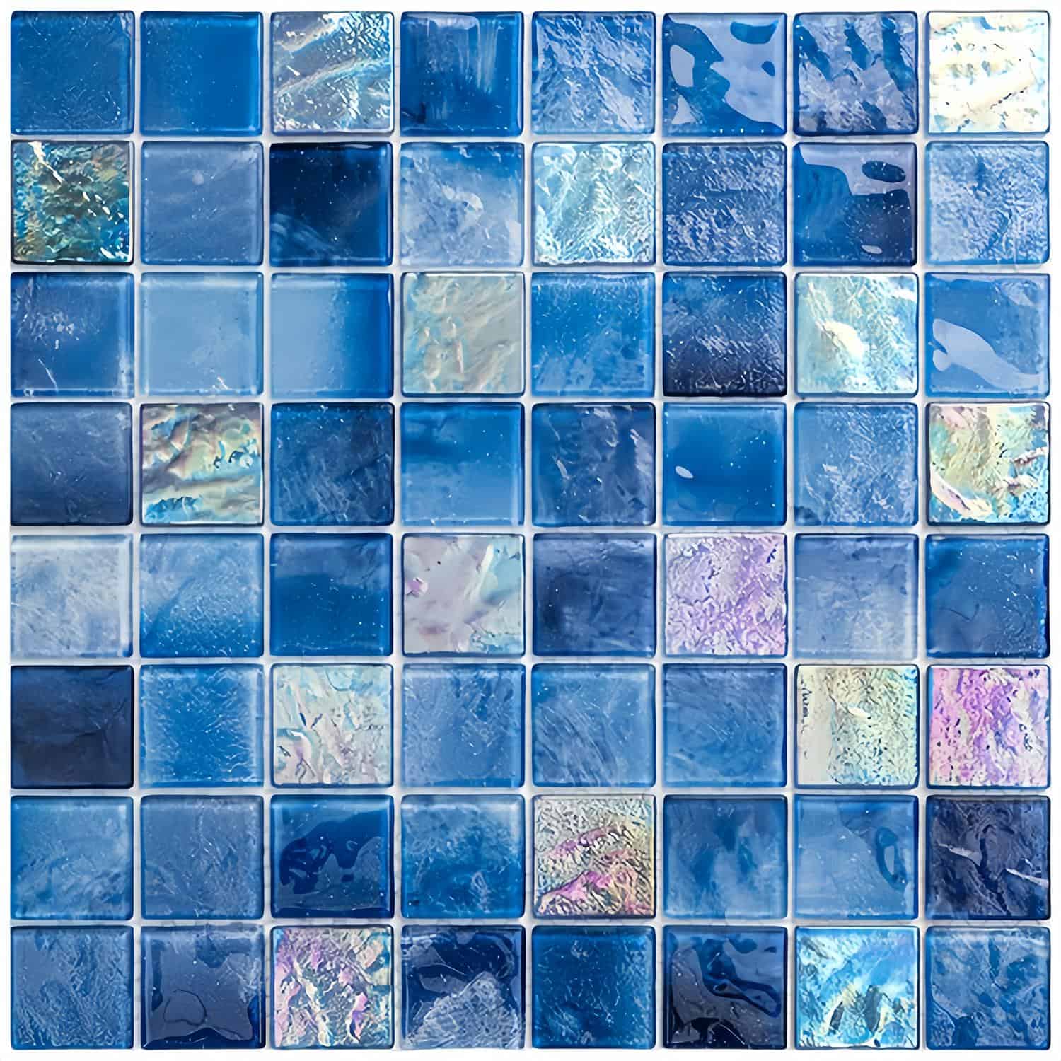 Blue glass tile mosaic for backsplash, pool, and home decor projects.