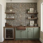 Hexagon mosaic tile with earthy tones, textured surface, and matte finish.