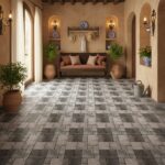 Gray stone patterned tile with textured surface, suitable for indoor flooring.
