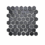 Dark gray slate hexagon tiles with textured surface and natural finish.