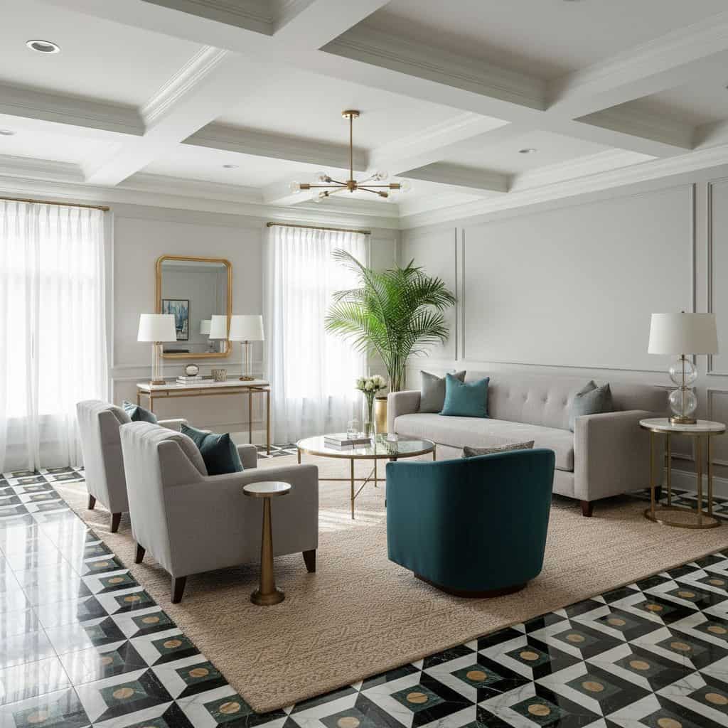 Describe tile color, texture, and.