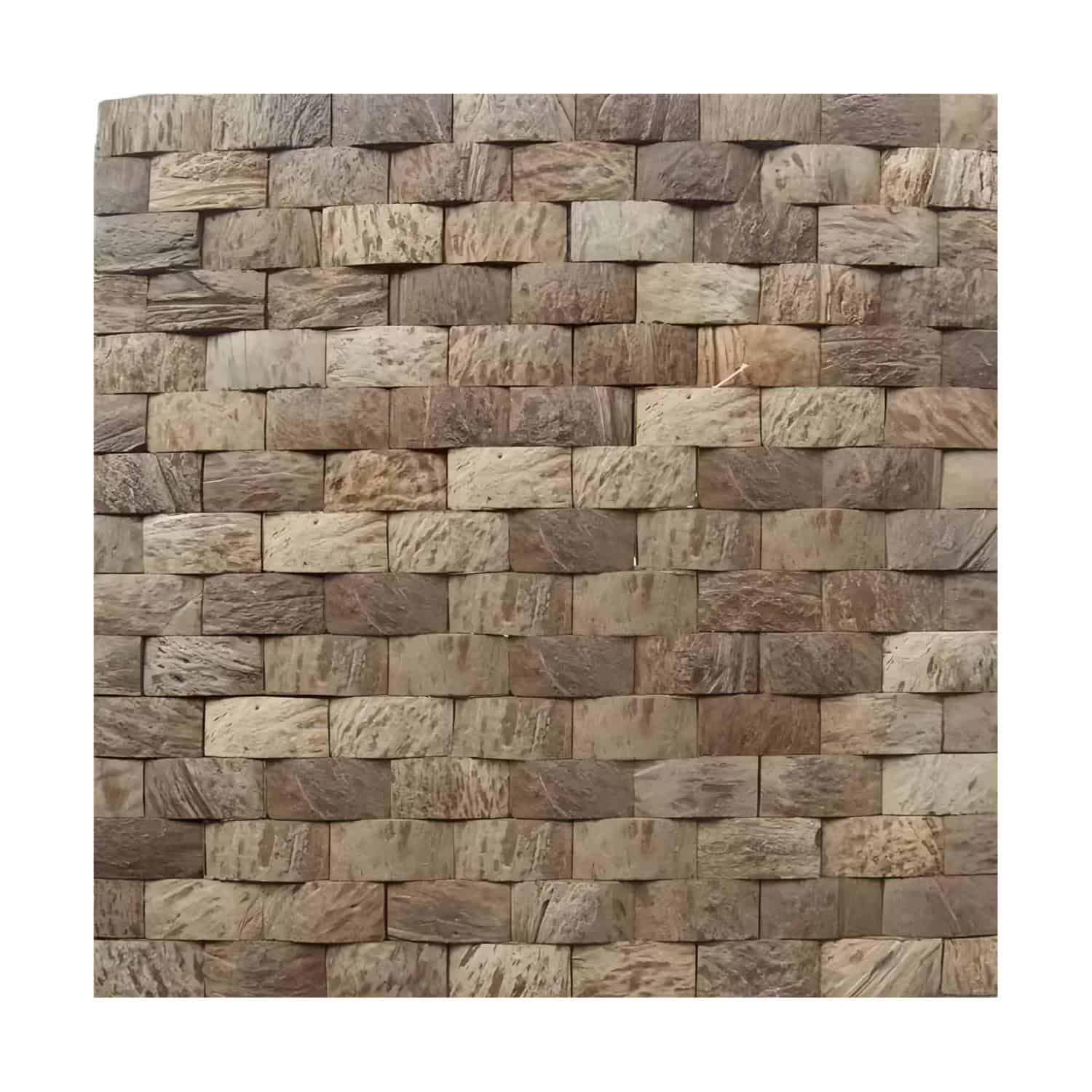 Natural stone bricks with earthy tones and rough texture, arranged in a staggered pattern for rustic wall design.