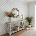 A beige textured wall tile with a subtle pattern, perfect for creating a calm and inviting entryway or living space.