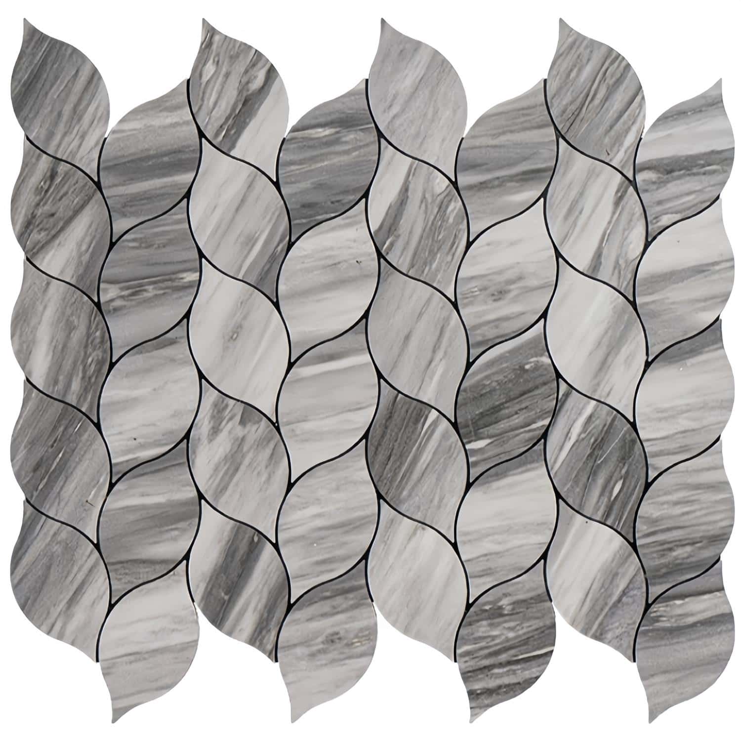 Modern peel and stick marble wall tile with curved design for easy installation.