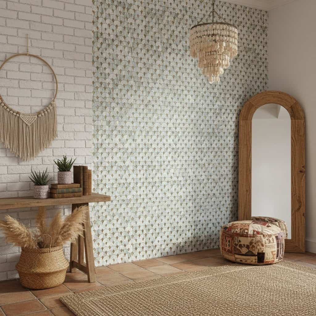 Describe tile color, texture, and.