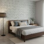 Soft pastel floral wallpaper with textured finish, perfect for bedroom accent walls.