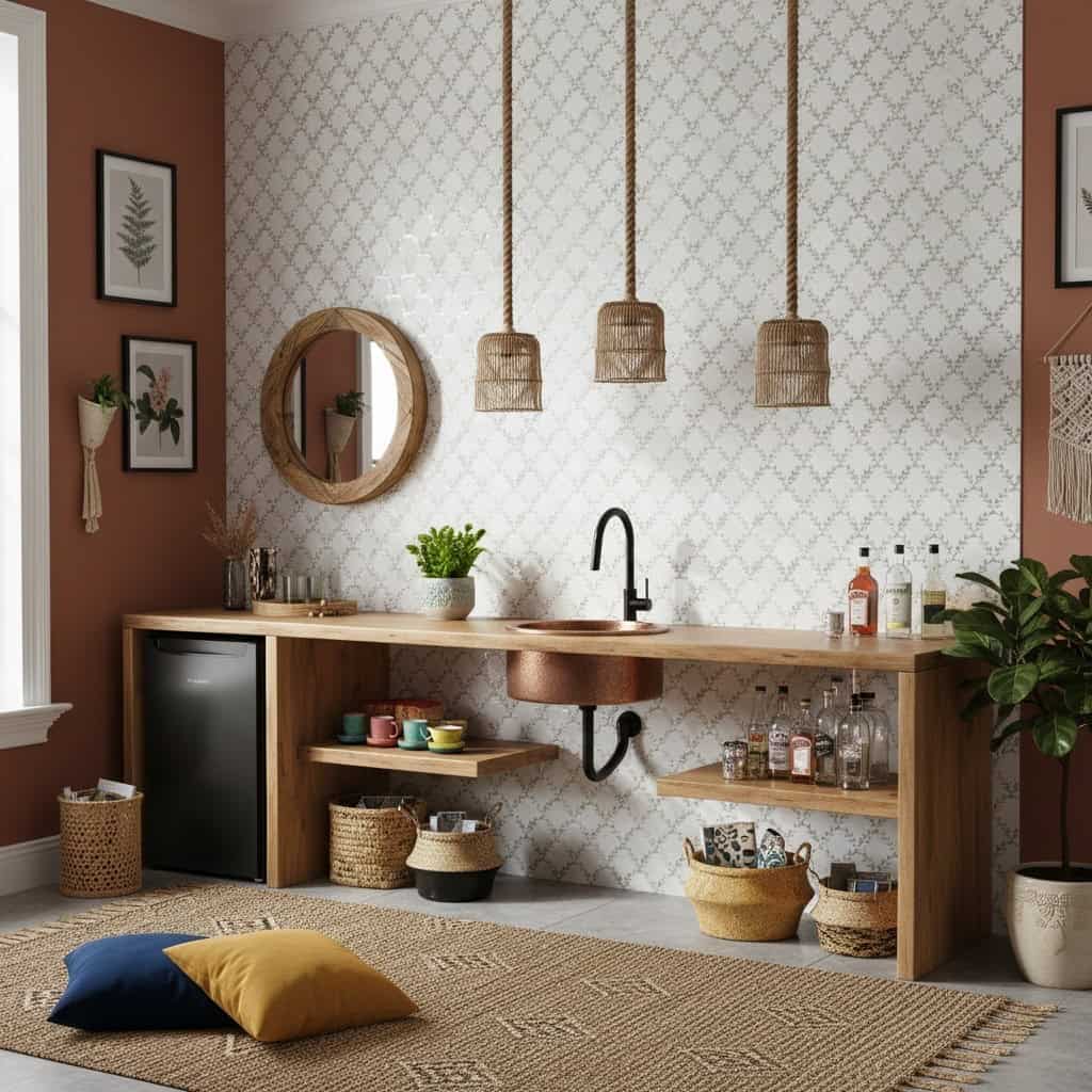 White patterned ceramic tiles with a glossy finish, creating a clean and elegant look for kitchen walls.