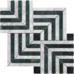 Green marble tile with a textured, polished surface and a geometric, angular design.