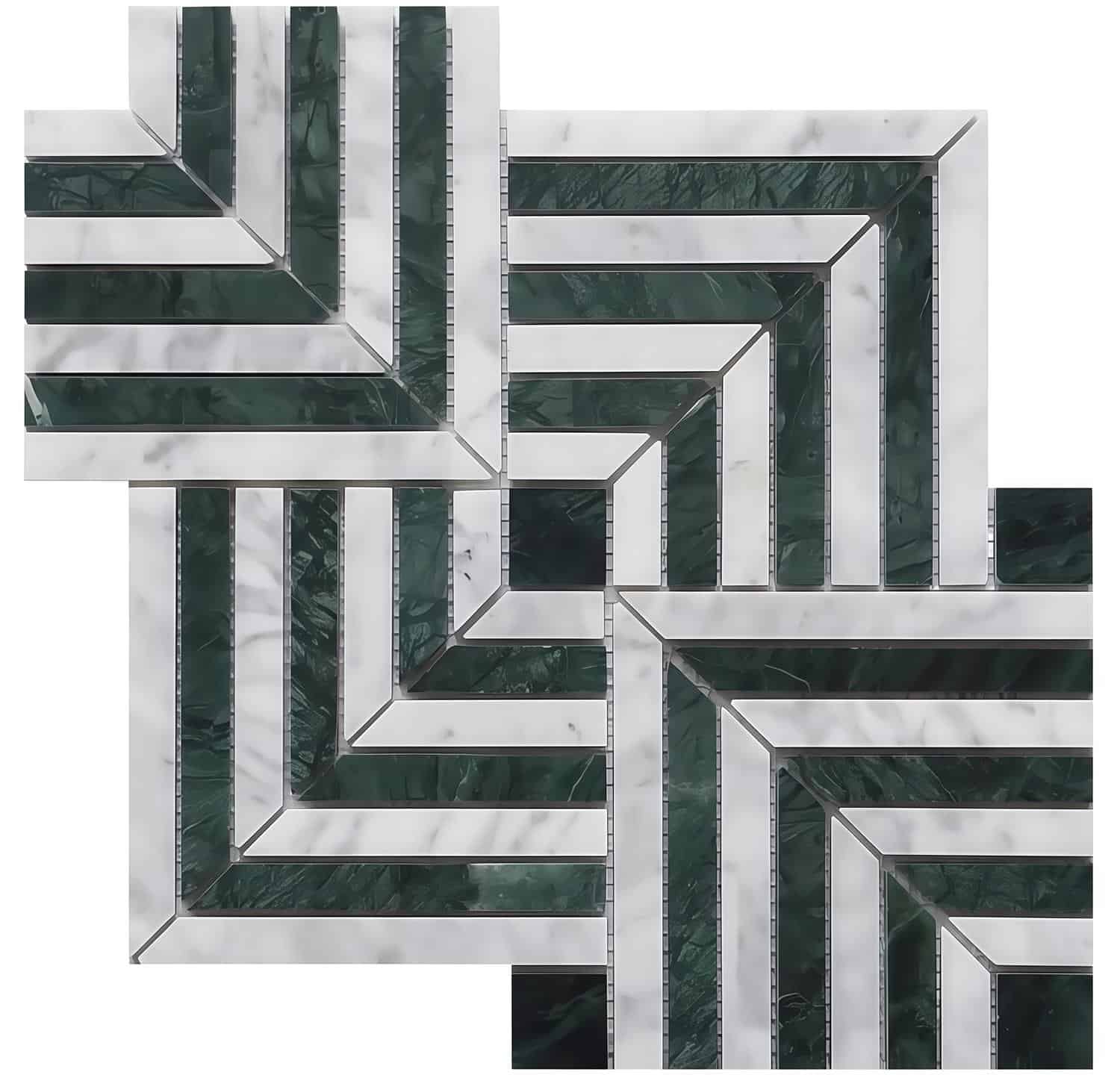Green marble tile with a textured, polished surface and a geometric, angular design.