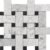 Marble tile with white and gray tones, featuring black accent tiles for contrast.