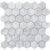 White and gray marble hexagon tile with a polished finish.