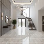 Bright, polished marble tiles with subtle geometric design, ideal for contemporary home interiors.