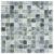 A detailed view of a glass mosaic tile pattern suitable for backsplashes and pools, featuring a mix of green, gray, and black.