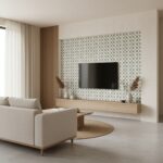 Neutral geometric patterned wall tile in shades of gray and white, with a smooth matte texture.