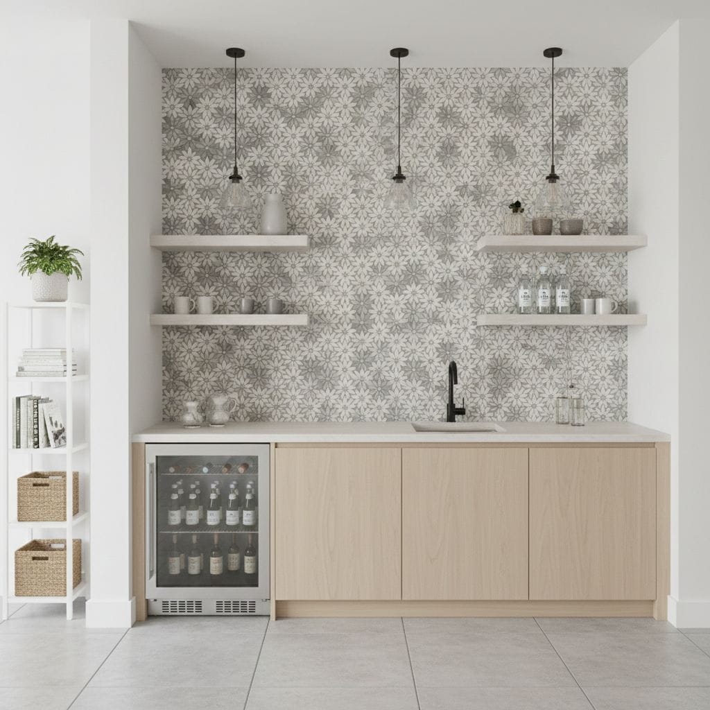 Describe tile color, texture, and.