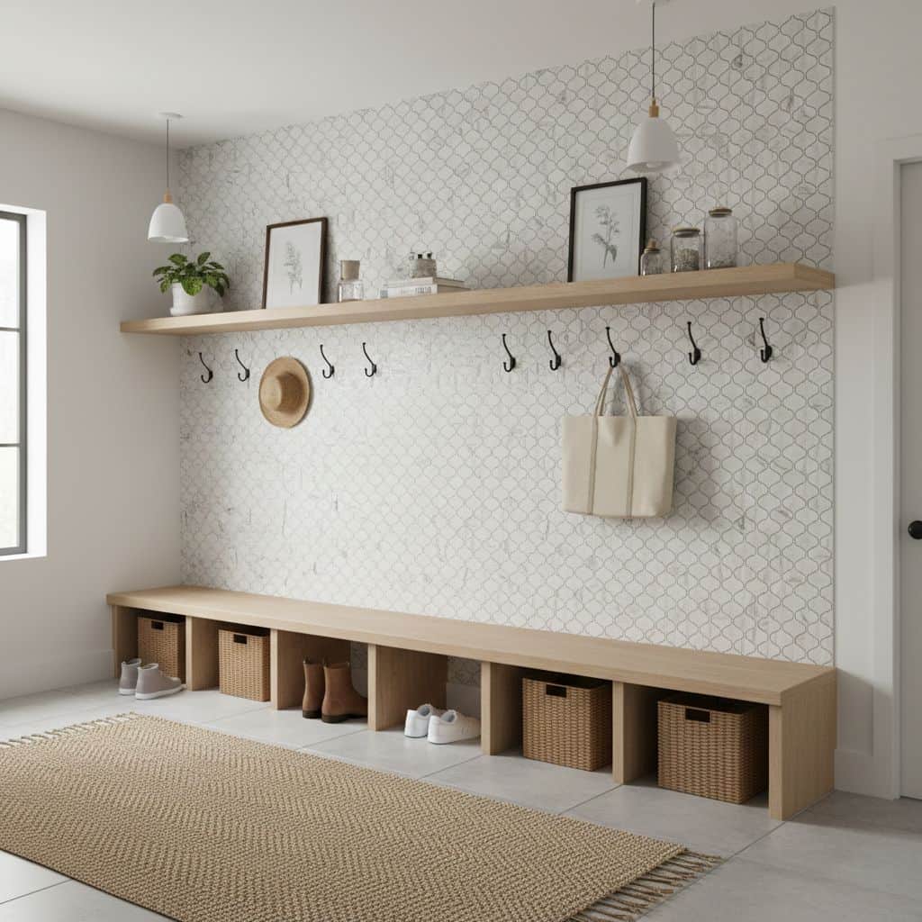 White textured tile with subtle geometric design, smooth surface, and matte finish.
