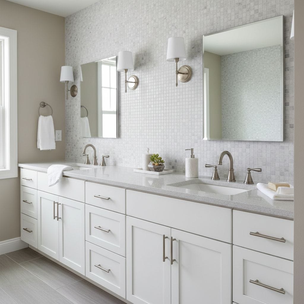 Bright white ceramic tiles with a subtle textured pattern.