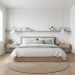White textured ceramic tile with subtle pattern on bedroom wall.