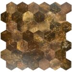 Hexagon peel and stick tile with a marble-like finish for easy wall and backsplash updates.