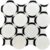 Bright white ceramic tile with bold black geometric patterns, smooth texture, and glossy finish.