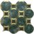 Green marble tile with gold accents, smooth texture, and circular design.