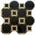 Black and beige circular patterned tile with a glossy finish and modern geometric design.