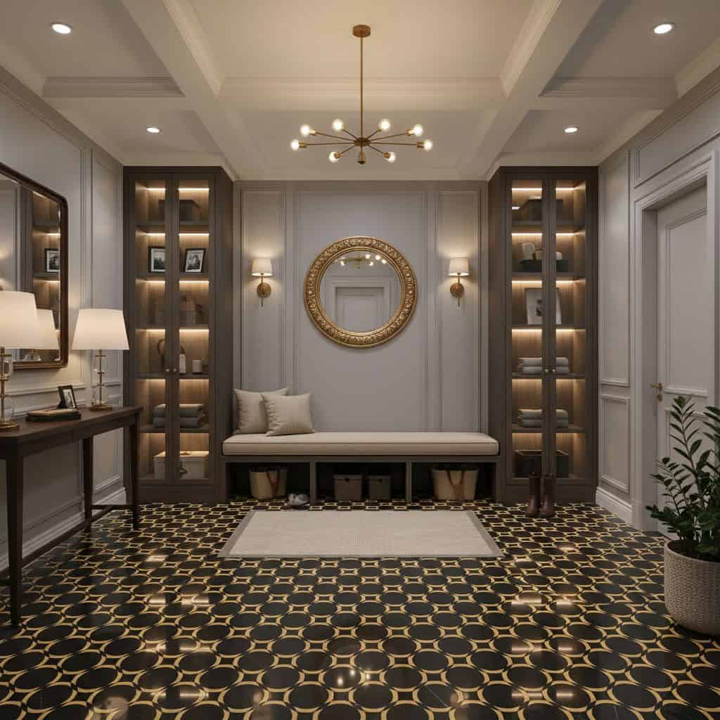 Describe tile color, texture, and.