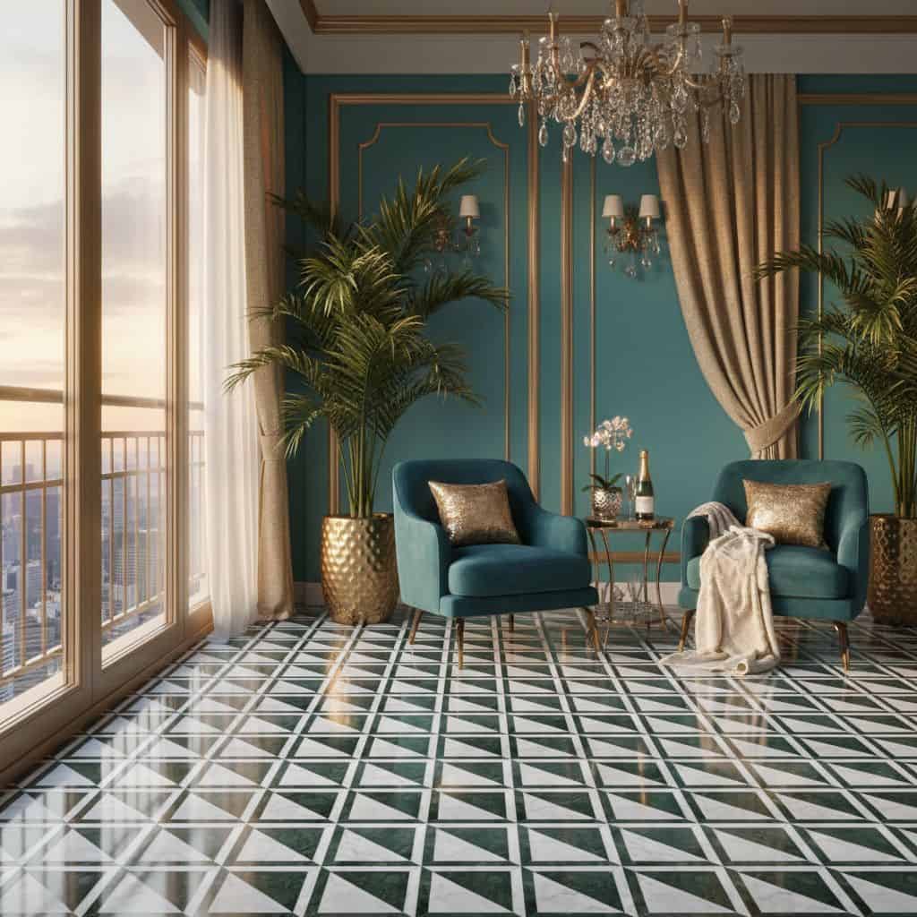 Bright blue textured tiles with a glossy finish and geometric pattern.