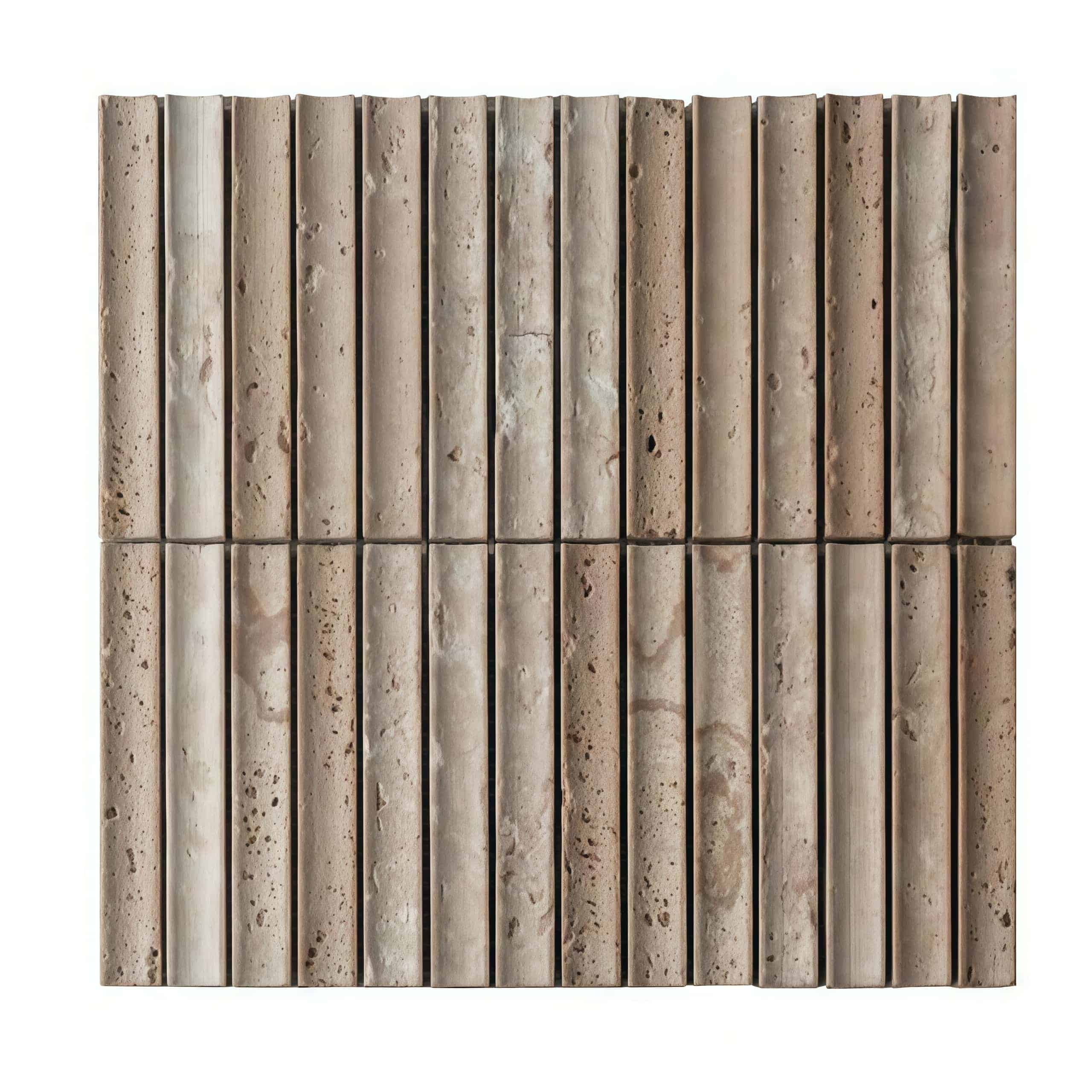 Neutral-colored stone tile with textured, natural surface.
