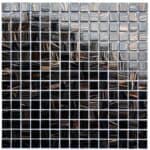 Up of a black and brown glass mosaic tile pattern, ideal for backsplashes and pool surfaces.