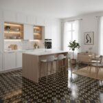 Black and gold hexagonal patterned tiles with a glossy finish.