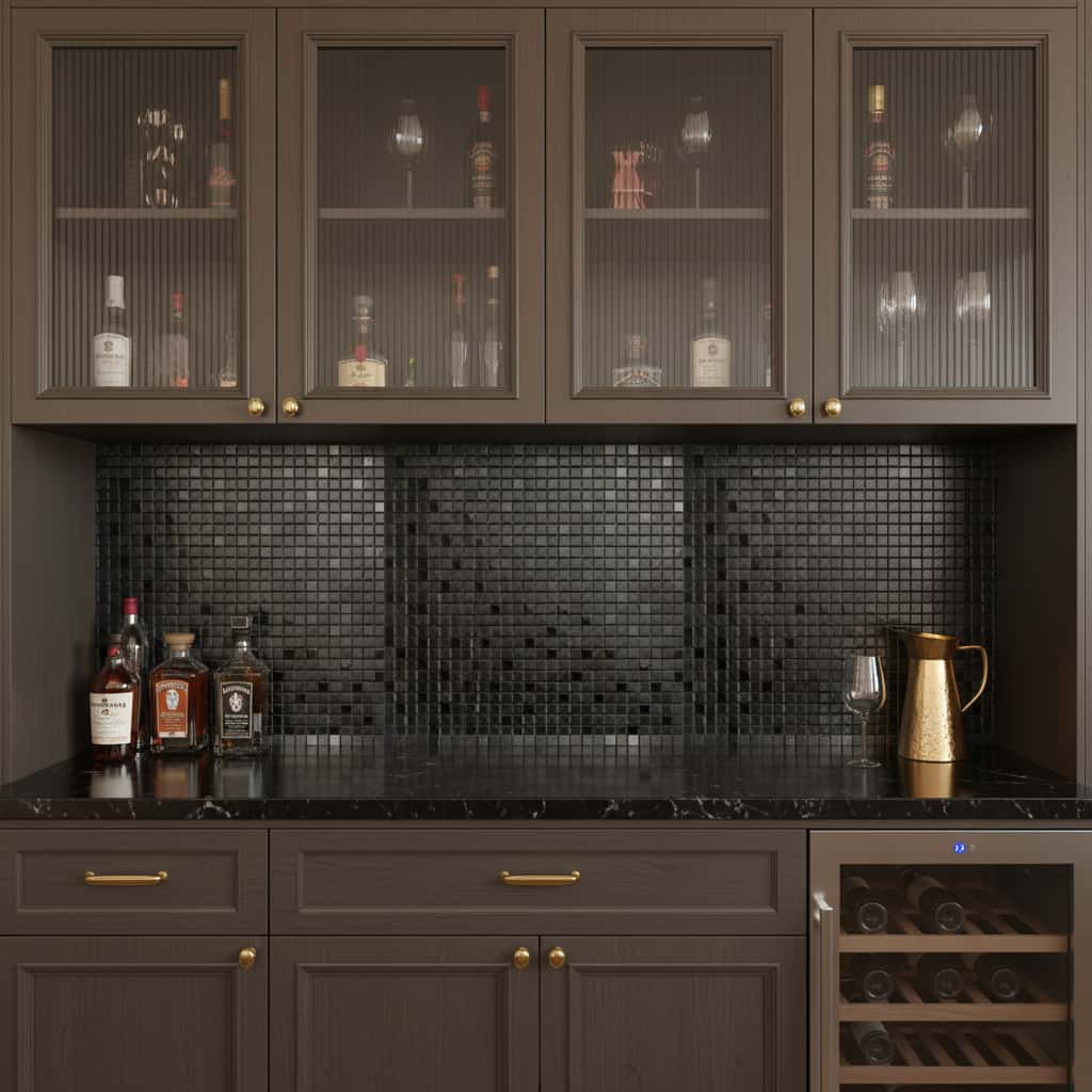 black peel and stick tile aluminum mosaic bar backsplash