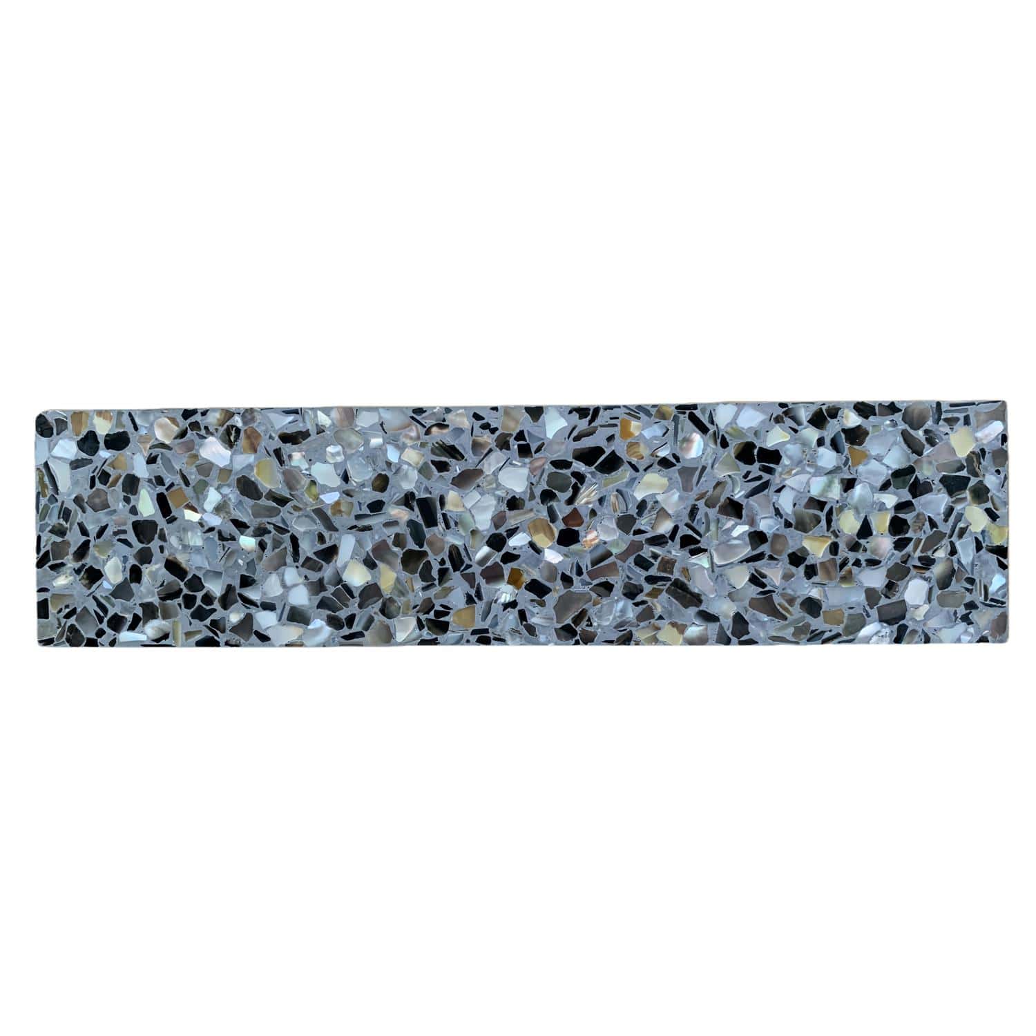 Gray and black terrazzo tile with a textured, polished surface.