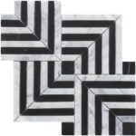 Elegant black and white marble tile with geometric pattern and textured surface.