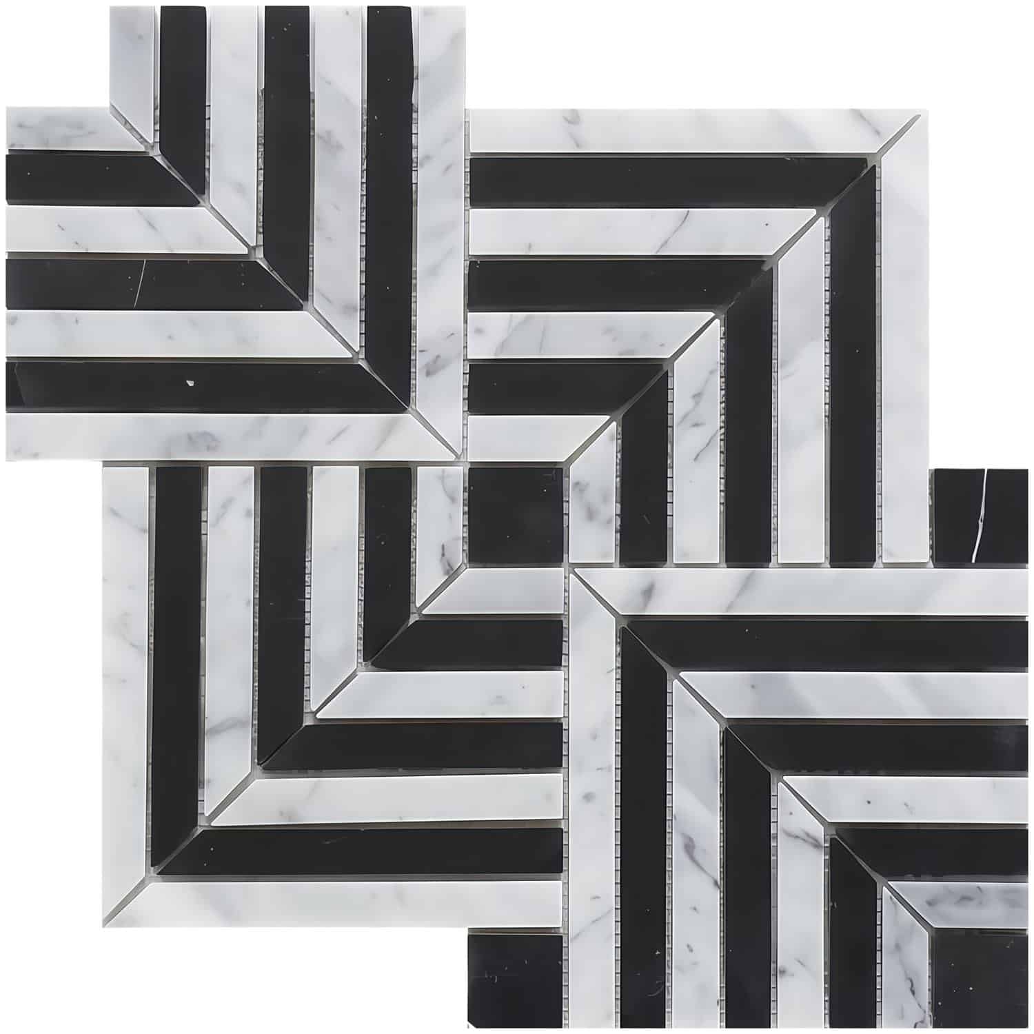 Elegant black and white marble tile with geometric pattern and textured surface.