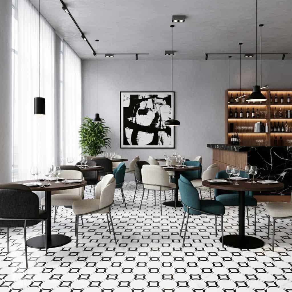 Describe tile color, texture, and.